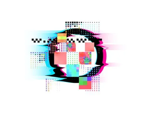 Round glitch frame vector, TV signal distortion. Isolated background. Stock Illustration