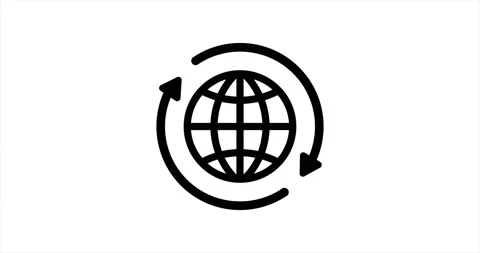 Round globe with 2 sync arrows around icon. Globe symbol silhouette. 4k video 動画素材 153136037