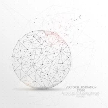 Round globe ball shape digitally drawn low poly wire frame. Stock Illustration