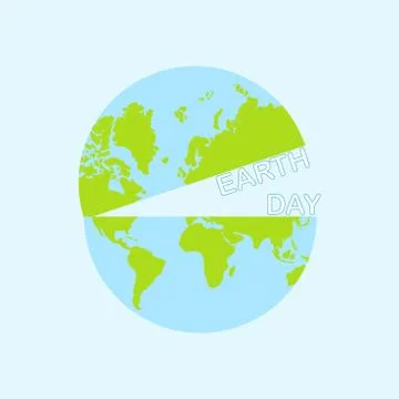 Round globe icon cut in half and earth day text in the middle of the world si Stock Illustration