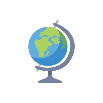 Round globe volumetric geographic map flat vector illustration isolated. Stock Illustration