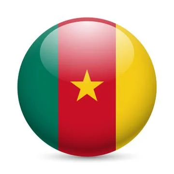 Round glossy icon of Cameroon Illustrazione stock