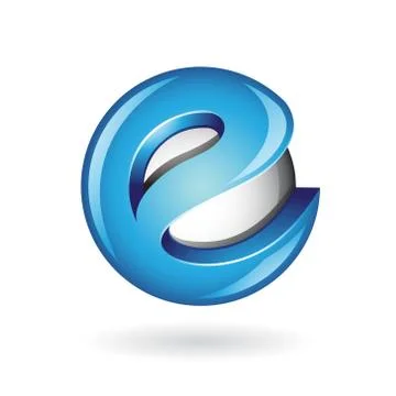 Round Glossy Letter E 3d Blue Logo Icon Illustrazione stock