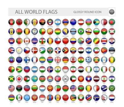 Round Glossy World Flags Vector Collection Stock Illustration