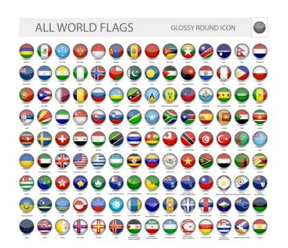 Round Glossy World Flags Vector Collection Stock Illustration