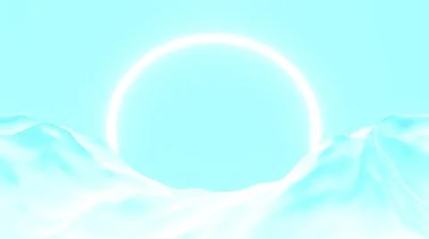 Round glow frame in sea waves background. Sunny 3d render ring with pale blue Illustrazione stock