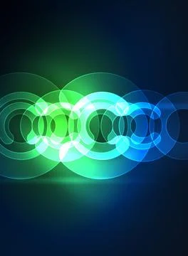 Round glowing elements on dark space, abstract background Illustrazione stock