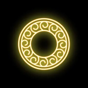 Round glowing neon frame showing greek meander pattern Stock Illustration