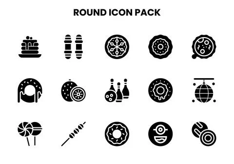 Round Glyph Design Icons Pack Stock Illustration