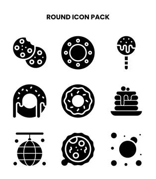 Round Glyph Icons Pack Stock Illustration