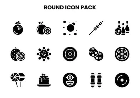 Round Glyph Set Icons Pack Stock Illustration