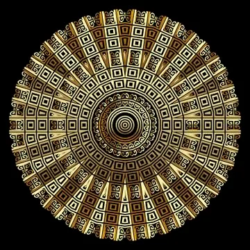 Round gold 3d abstract vector mandala pattern. Tribal ethnic style geometric Stock Illustration