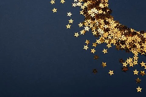 Round gold frame or border of random scatter golden stars Stock Photos