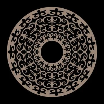 Round gold frame with oriental pattern. Pattern of Turkic people, Kazakh, Kyrgyz 库存插图