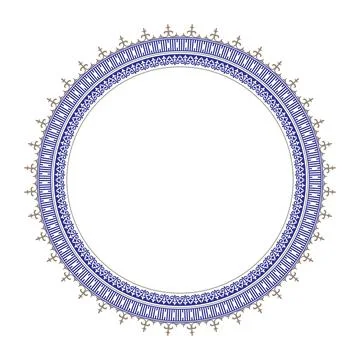 Round golden blue frame with a pattern in oriental style.  Stock Illustration