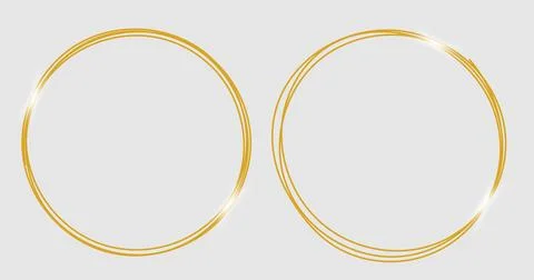 Round golden frames with glow effects. Geometric circle line design elements 스톡 일러스트