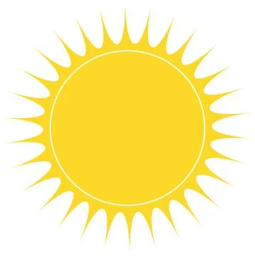 Round golden sun, vector drawing isolated on white Stock Illustration