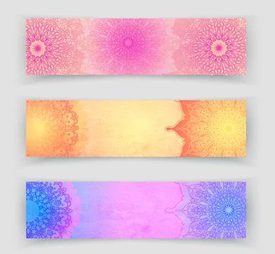 Round gradient mandala on watercolor trace background. Vector boho mandala in Stock Illustration