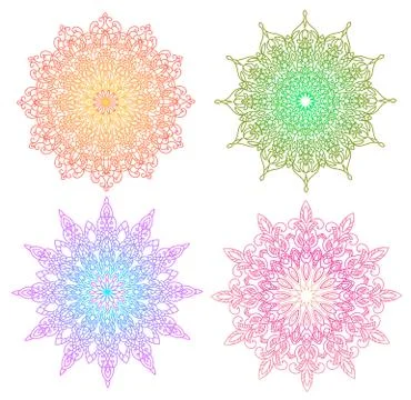 Round gradient mandala on white background. Vector boho mandala in green and Stock Illustration