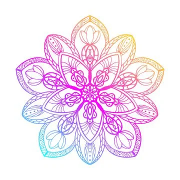 Round gradient mandala on white isolated background. Vector boho mandala in.. Stock Illustration