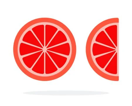 A round grapefruit slice and a grapefruit wedge flat isolated Illustrazione stock