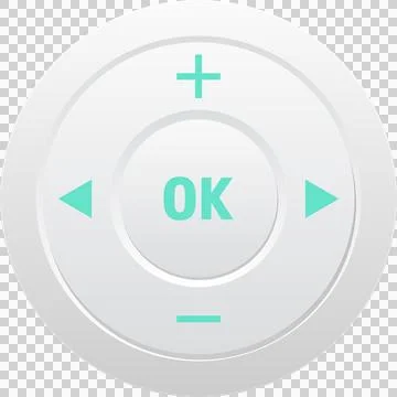 Round gray button with plus, minus, directional arrows and the word OK in l.. Stock Illustration