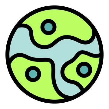 Round green alien planet with turquoise continents and blue lakes, simple car Stock Illustration