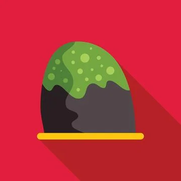 Round grey stone covered with dripping green substance on a tray Illustrazione stock