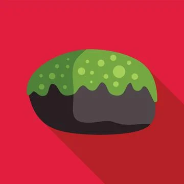 Round grey stone covered with dripping green slime on red background Stock Illustration