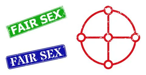 Round Grid Structure Distress Icon and Distress Fair Sex Imprint Stock Illustration