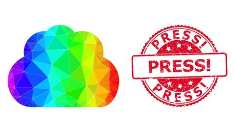 Round Grunge Press! Seal With Vector Lowpoly Cloud Icon with Rainbow Gradient Stockillustratie