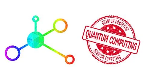 Round Grunge Quantum Computing Seal Imprint With Vector Triangle Filled Stock Illustration