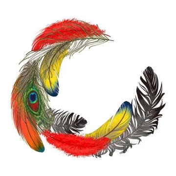 Round half frame formed by feathers with space for text Stock Illustration