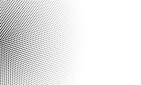 Round halftone dots background circular elements in black isolated on white.  Ilustración de archivo