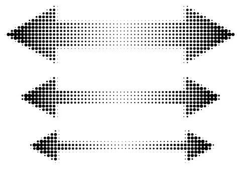 Round halftone double arrows set in different sizes Stock Illustration