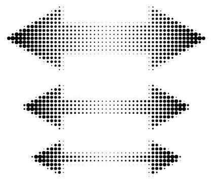 Round halftone double arrows set in different sizes Stock Illustration