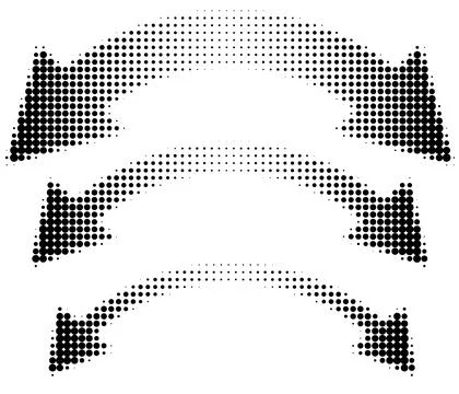 Round halftone double arrows set in different sizes Stock Illustration