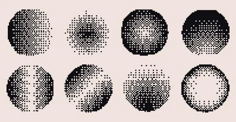 Round halftone gradient shapes set Illustrazione stock