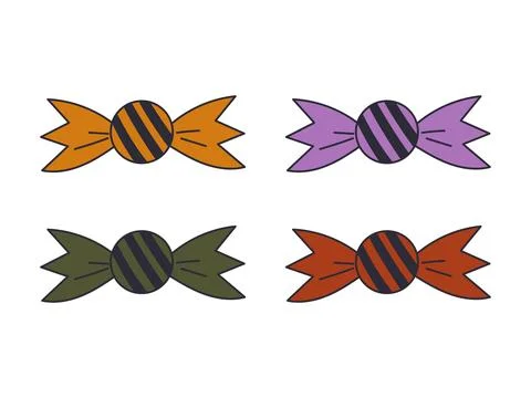 Round Halloween candy in a striped wrapper. Halloween candy set. Trick or treat. Stock Illustration