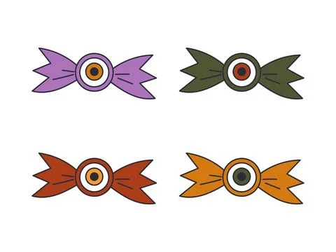 Round Halloween candy in wrapper with an eye. Candy set. Trick or treat. Stock Illustration