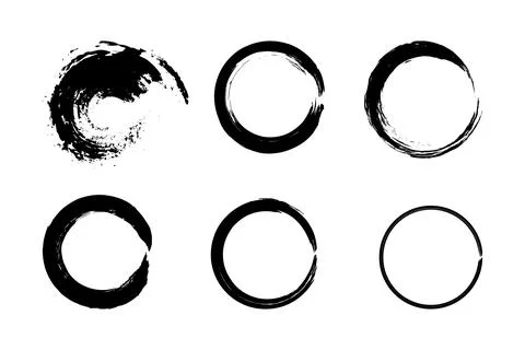 Round, hand-drawn brush stroke stamps Stock Illustration