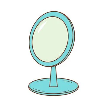 Round hand mirror for applying makeup and beauty guidance. Color doodle icon. Illustrazione stock