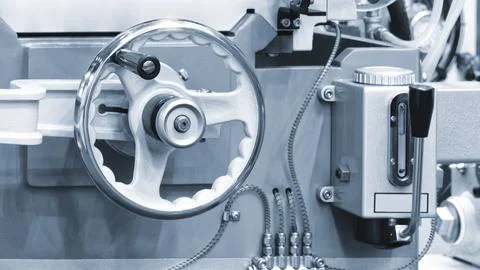 Round handle machine control, technology and industrial production concept ba Photos