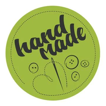 Round HANDMADE logo or label with needle and heart shaped thread イラスト素材