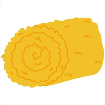 Round haystack of dried straw, bale roll in cartoon style isolated on white b Stock Illustration