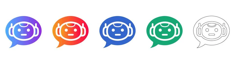 Round Head Robot Chatbot Icons Stock Illustration