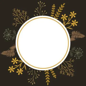 Round herbal frame on a dark background. Stock Illustration