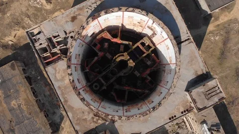 Round hole of atomic reactor in abandoned ruined Nuclear Power Plant in Crimea Stock Footage 105667452