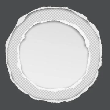 Round hole composition in paper with torn edges and soft shadow is on white Stock Illustration