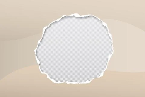 Round hole composition in paper with torn edges, beige gradient and soft shadow Stock Illustration